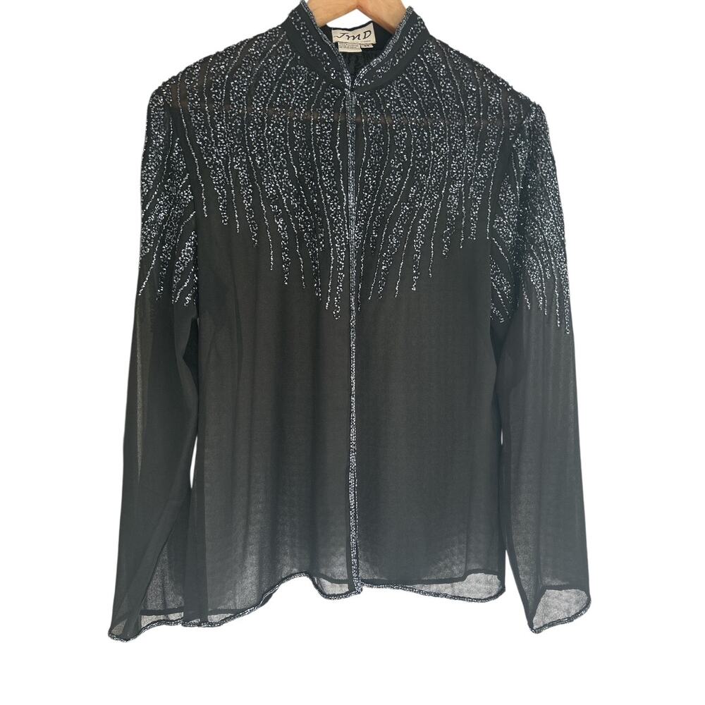 Vintage JMD New York Size Medium Black Beaded Sheer Evening Jacket